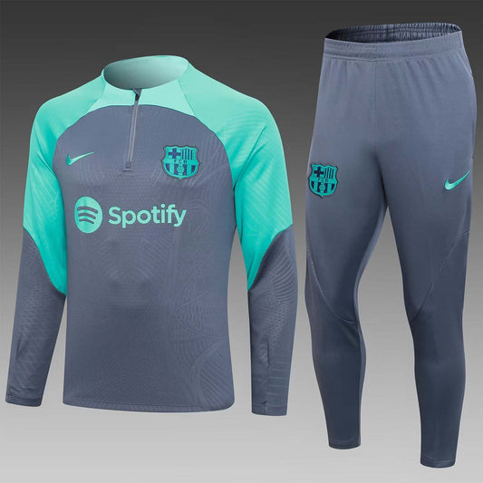 2023/2024 Barcelona Half-Pull Training Suit Green-Gray Jersey Set