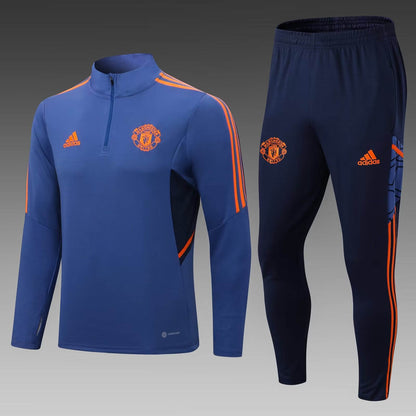 2022/2023 Manchester United Half-Pull Training Suit Blue Football Shirt 1:1 Thai Quality Set