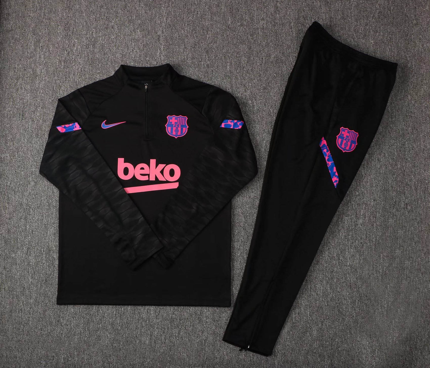 2021/2022 Barcelona Half-Pull Training Suit Black Jersey Set