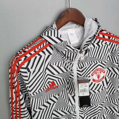 2021/2022 Manchester United Jersey Windbreaker Black-White Stripes