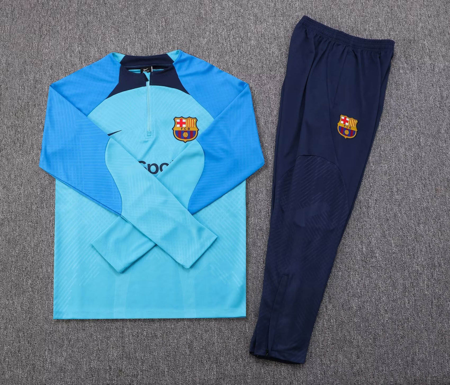 2022/2023 Barcelona Half-Pull Training Suit Blue Jersey Set