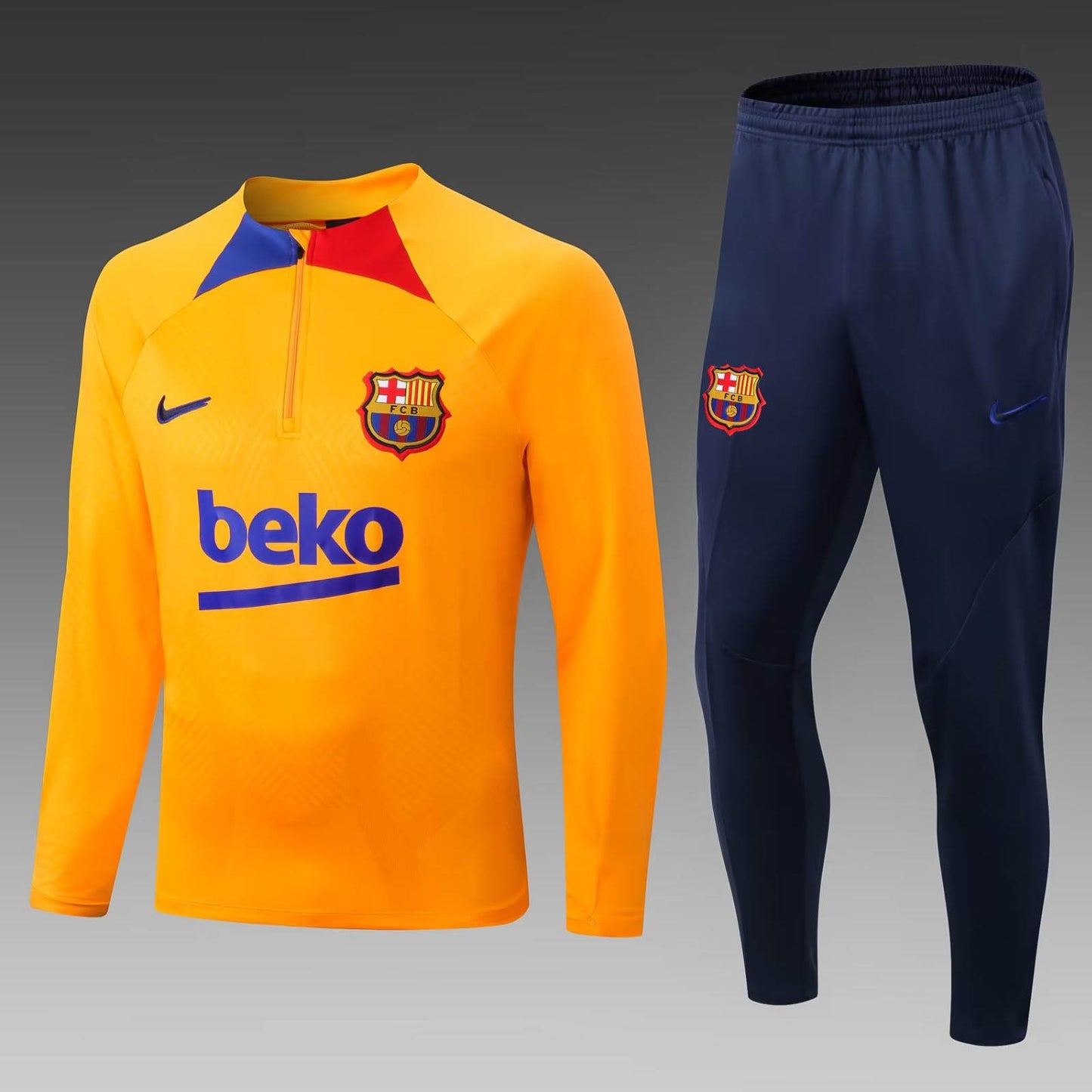 2022/2023 Barcelona Half-Pull Training Suit Yellow Jersey Set