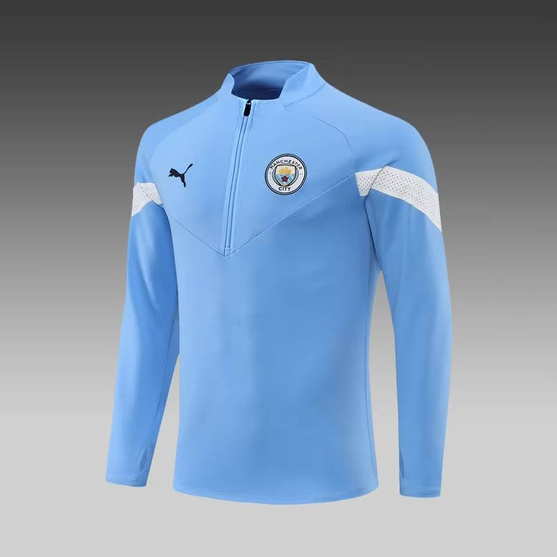 2022/2023 Manchester City Half-Pull Training Suit Blue Football Shirt 1:1 Thai Quality Set