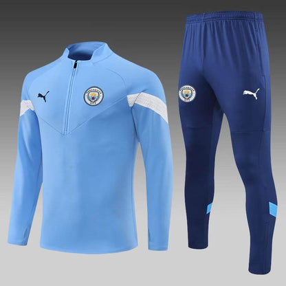 2022/2023 Manchester City Half-Pull Training Suit Blue Football Shirt 1:1 Thai Quality Set