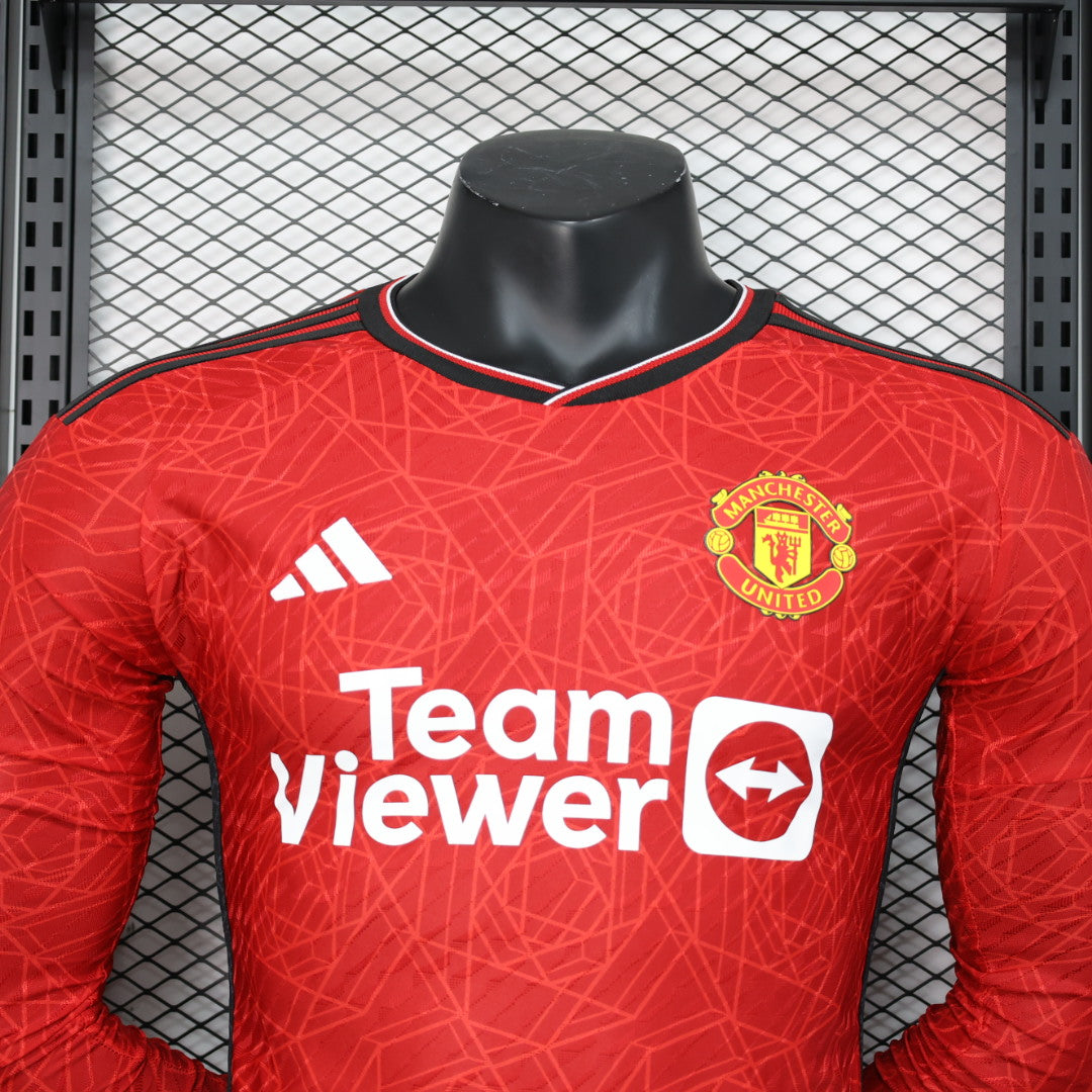 2023/2024 Long Sleeve Player Version Manchester United Home Football Shirt 1:1 Thai Quality