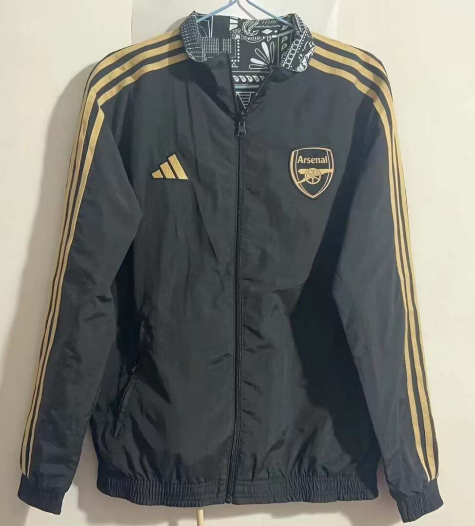 2023-2024 Arsenal Reversible Windbreaker Black-gray Soccer Jersey 1:1 Thai Quality