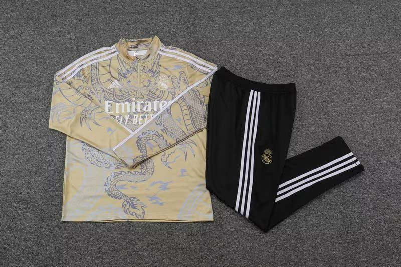 2023/2024 Real Madrid Special Edition Half-Pull Training Suit Yellow Set