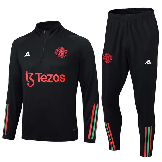 2023/2024 Manchester United Half-Pull Training Suit Black Football Shirt 1:1 Thai Quality Set