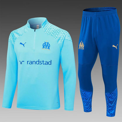 2023/2024 Olympique de Marseille Half-Pull Training Suit Light blue Football Jersey Set