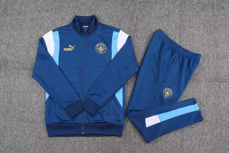 2023/2024 Manchester City Long Zipped Jacket Dark blue Football Shirt Set