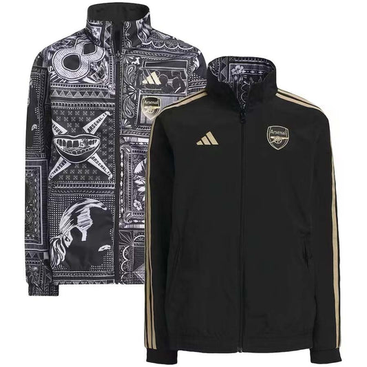 2023-2024 Arsenal Reversible Windbreaker Black-gray Soccer Jersey 1:1 Thai Quality