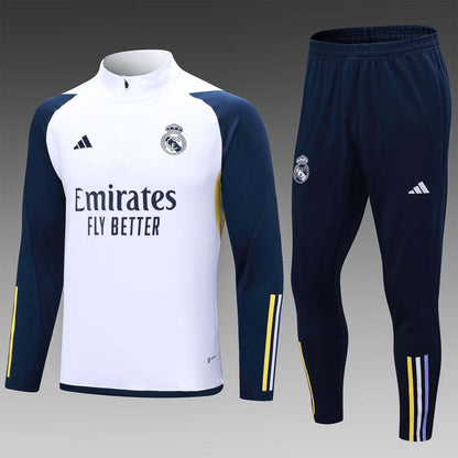 2023/2024 Real Madrid Half-Pull Training Suit White Set