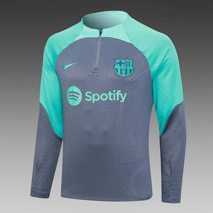 2023/2024 Barcelona Half-Pull Training Suit Green-Gray Jersey Set