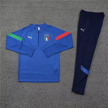 2022 Italy Half-Pull Training Suit Blue Soccer Shirt Set