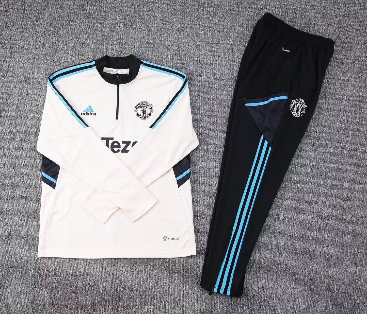 2023/2024 Manchester United Half-Pull Training Suit Off-White Football Shirt 1:1 Thai Quality Set