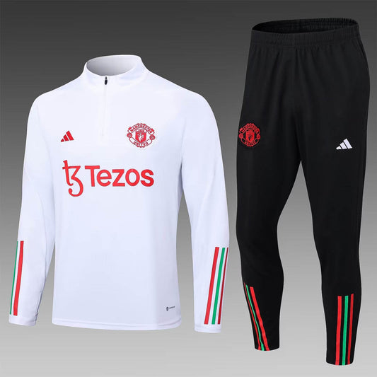 2023/2024 Manchester United Half-Pull Training Suit White Football Shirt 1:1 Thai Quality Set